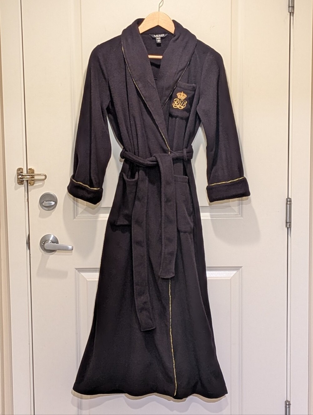 GUC Ralph Lauren Black Label XS Soft Monogram Black & Gold Fleece Housecoat